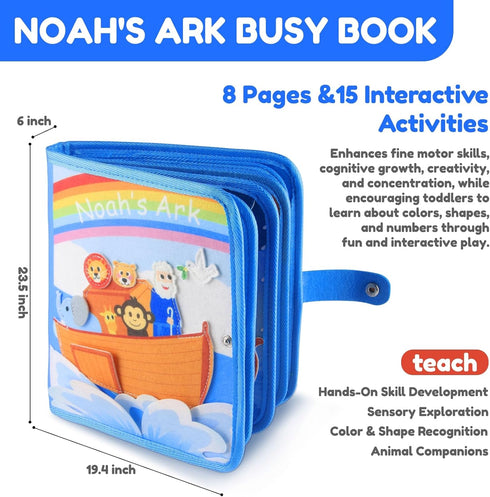 1-3, 20 Noahs Ark Busy Book for Toddlers Montessori Quiet Book with Activities, Travel Toy for Fine Motor Learning
