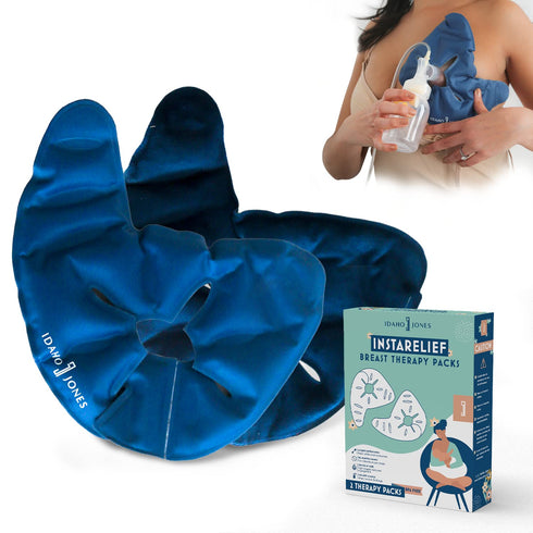 InstaRelief Breast Therapy Pack - 2 Navy Blue Hot/Cold Gel Ice Packs for Mastitis Relief and Breastfeeding