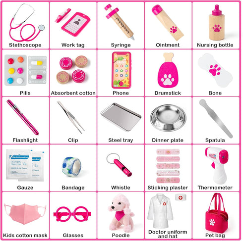 36 Playset 3-5 Doctor Kit for Girls, Pcs Veterinarian for Kids, Doctor Kit for Toddlers with Dog Toy & Real