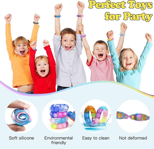 100Pcs Pack,Fidget SUNPROUND Pop Bracelet, Party Favors for Kid, Pop Wrist Strap Fidget Toys Toys for Girils Boys, as
