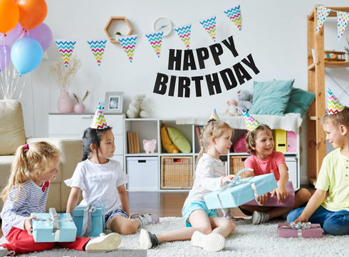 Black Happy Birthday Banner - Birthday Party Decorations Supplies