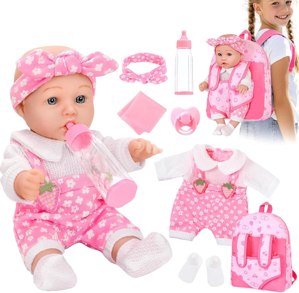 DONTNO 12" Baby Doll with Backpack Carrier in Gift Box,12 Inch Realistic