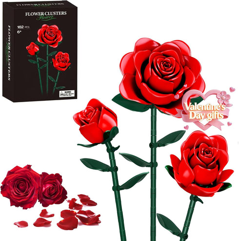 eafzv Mother's Day Flowers Bouquet Building Set, 3 Artificial Red Roses Botanical Collection