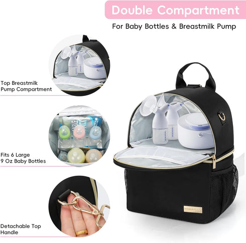 2 1 Backpack 2 Pack 6-9oz Breast Milk Cooler Travel Bag | Waterproof in Pump & Bottle Sections Insulated Baby Bottle