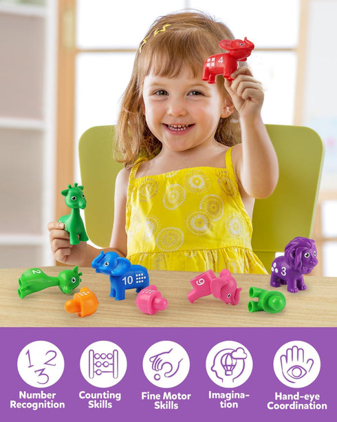 Set, 10pcs Counting 3 4 5 Coogam Number Matching Toy Double-Sided Animal Number Game, Preschool Montessori Fine Motor