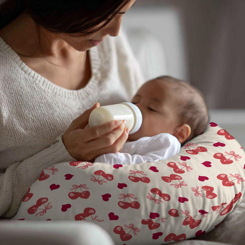 Cstdyfrv Valentine's Day Cherry Nursing Pillow Covers Pink Cherry Bows Love Heart Removable Breastfeeding Slipcover
