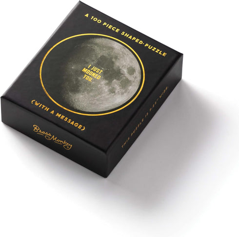 Brass Monkey I Just Mooned You - 100-Piece Mini Jigsaw Puzzle - Circle Puzzle with Gold Foil Accents