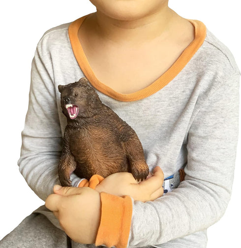 Gemini&Genius Large Brown Bear Toy for Kids, Lifelike Grizzly Safari Animal Figurine, Wildlife Action Figure