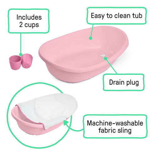 4-in-1 2 0M+ Ingenuity Room to Soak Baby Bath Tub in Pink, Newborn to Toddler, Adjustable Full Coverage Sling
