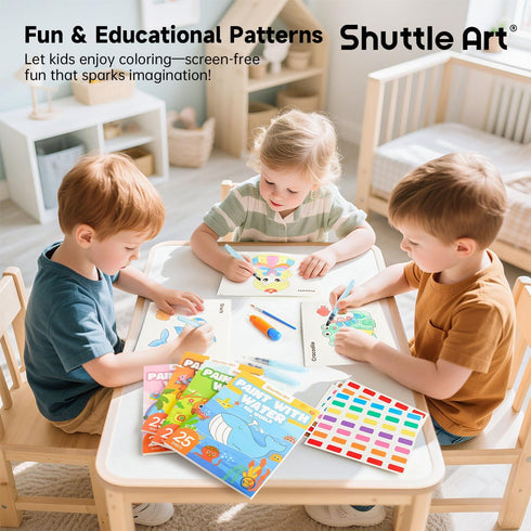 Pack 4, 100 Set 3-5, 4-8, Shuttle Art Paint with Water Coloring Book for Kids, of Sheets Watercolor Paint for Kids Ages