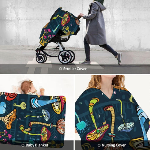 Hcpwzrf Mushroom Baby Car Seat Cover & Nursing Cover - Breathable Stretch Multi-Use Cover for Breastfeeding, Stroller