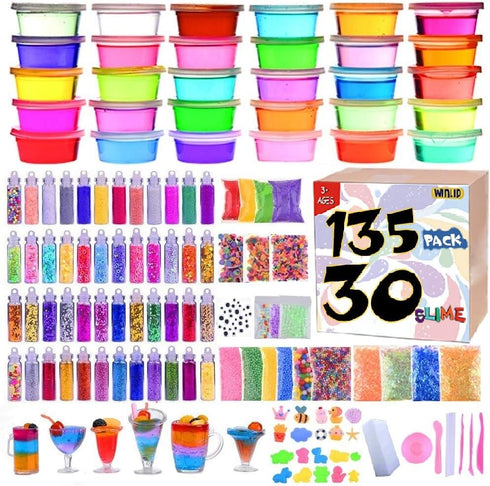 WINLIP 135 Pack 30 Slime Supplies Kit, Slime Making Kit Crystal Slime, Glitter Jars, Charms, Sugar Paper, Foam Beads