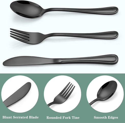 LIANYU 12-Piece Black Kids Silverware Set, Stainless Steel Toddler Flatware Set for 4, Includes Knife, Fork, Spoon,