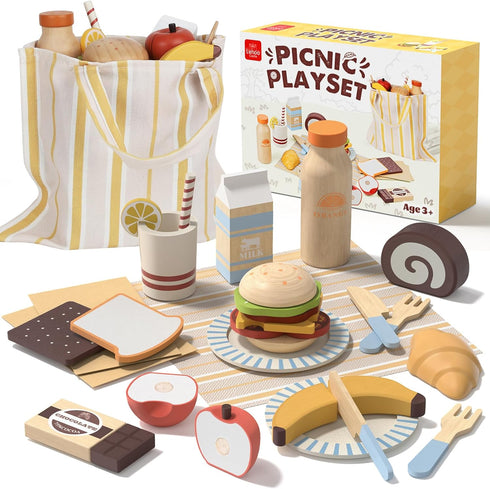 Lehoo Castle Wooden Play Food Set, Toy Food for Toddlers 1-3, Pretend