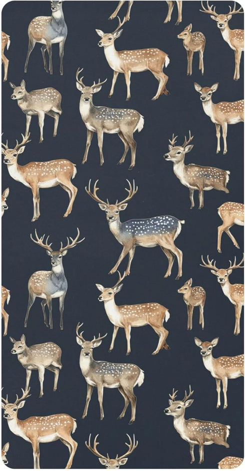 Mazeann Vintage Deers Print Crib Sheets Soft Breathable Fitted Cotton Baby Crib Sheets
