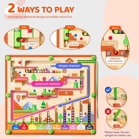 Counting 2-4,Toddler zhiwuzhu Magnetic Color and Number Maze for Montessori Toys,Wooden Matching Learning Board