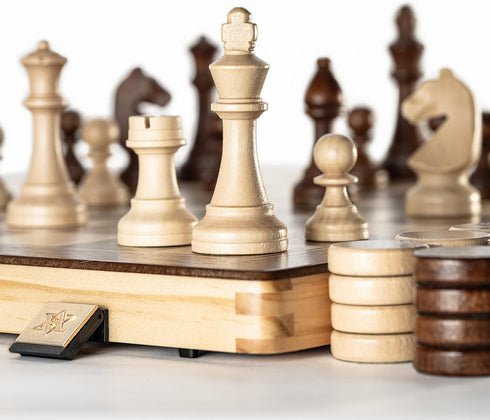 15" Set/Folding 3" /2 A&A Magnetic Wooden Chess Board / King Height German Knight Staunton Chess Pieces/Mahogany