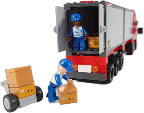 General Jim's Mighty Red Hauler - Double Van Container Semi-Truck Building Blocks Set, 345 Pieces