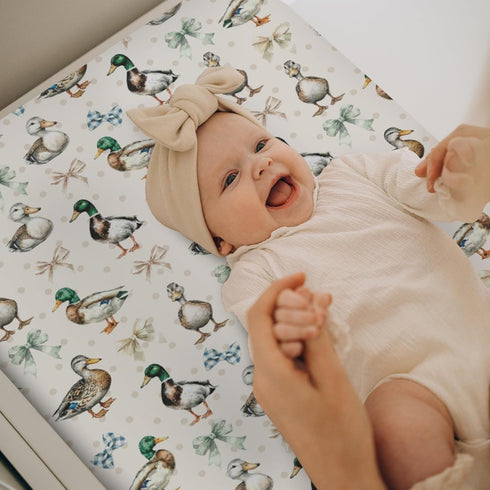 ZoUbqchY 32''16'' Vintage Duck Bows Floral Changing Pad Covers for Baby Girls Boys Green Mallard Ducks Fitted Changing