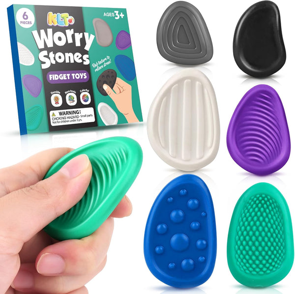 Fidget Toys Adults Sensory Stone: 6 Pack Textured Worry Stone for Autism