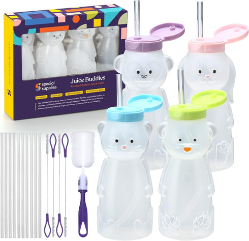 Special Supplies Honey Bear Straw Cup for Babies, 4-Pack, Fun Animal-Shaped Training Drink for Weaning