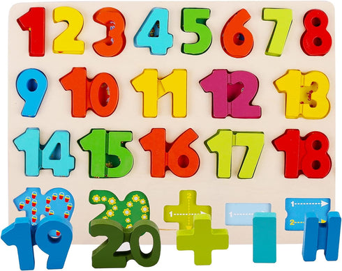 Kesletney Wooden Puzzles for Toddlers, Alphabet Number Shape Learning Toys for Kids, 3 in 1 Montessori