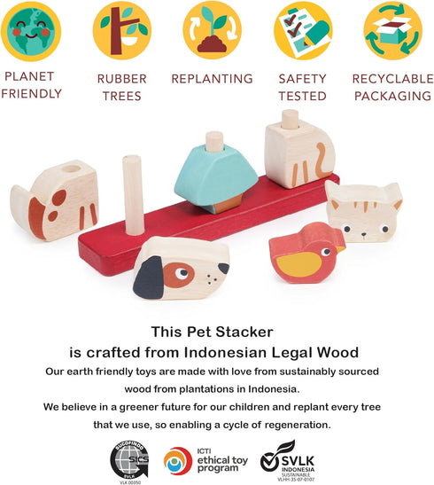 Pet Stacker - 7pcs Wooden Animal Stacker Toddler Toy - Natural Wood Educational Toy for Age 12M+
