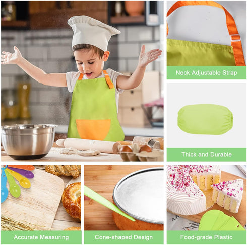50PCS Set Kids Kitchen Cooking - Crocodile Wooden Kid Safe Knife Cutting Board Apron Gloves Fruit Vegetable Crinkle