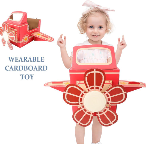 TOYANDONA Kids Wearable Cardboard Airplane Costume - Toddler Creative Play Toy