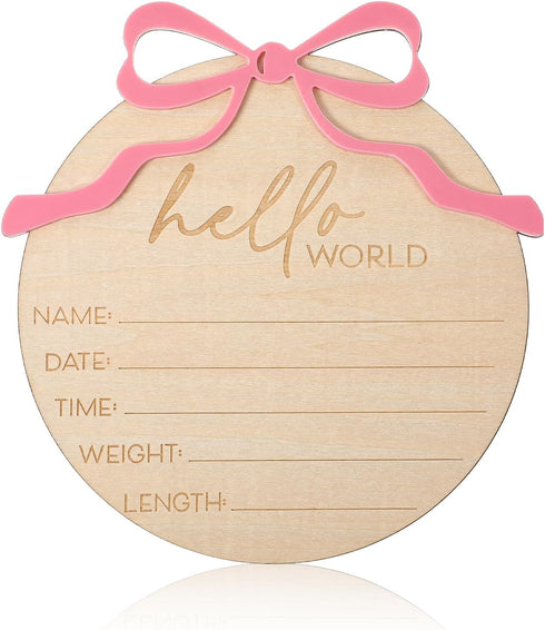 Lusofie Baby Announcement Sign, Pink Bow Welcome Baby Sign, Wooden baby Name sign