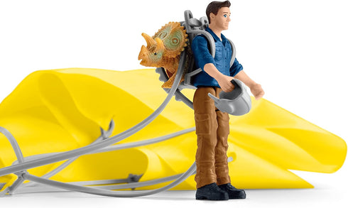 Schleich Dinosaurs Parachute Rescue Playset with Baby Triceratops Toy, 7 Pieces, Dinosaur Toy for Boys and Girls, Ages