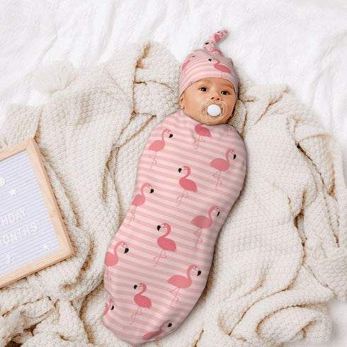 Nezweld Set, Flamingo Newborn Swaddle Blanket for baby,Unisex Baby Stuff,Soft for Boys Girls, with Beanie hat Baby
