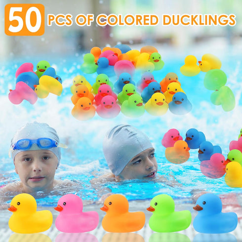 Ensbelei 50Pcs Summer Mini Rubber Duck Bath Toys, Multicolor Bath Ducks Bulk Float Duck Baby Bath Toy for Shower