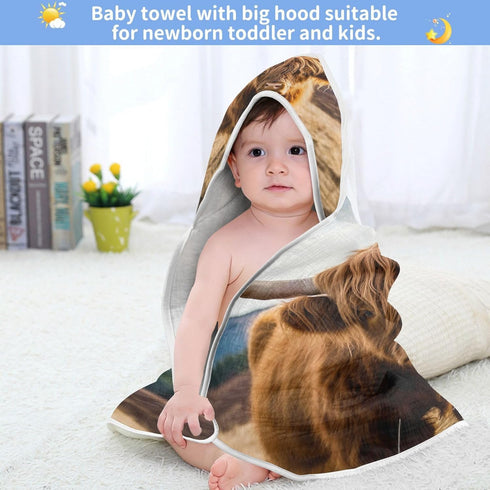 YETTASBIN 30 30 Inch Highland Cow Baby Towel, Ultra Soft Absorbent Cotton Baby Hooded Bath Towel for Newborn Baby Boy