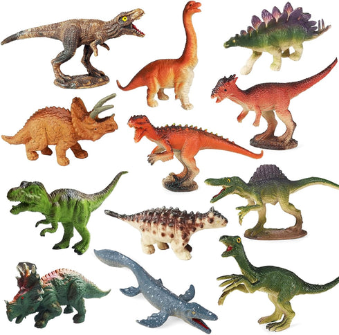 RUSON 12 Pcs Mini Dinosaur Animals Figures Toys, Realistic Dinosaur Playset Figurines, Cake Topper Toy Set