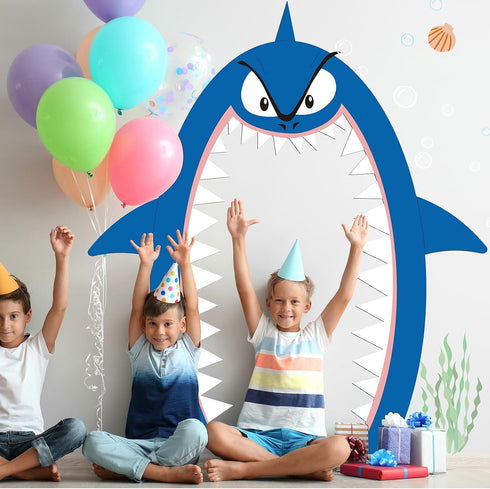 Preboun Shark Party Decorations - 69 x 96 Sign Door Backdrop Birthday Baby Shower Banner for Ocean Theme Supplies