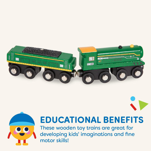 Battat Classic Trains 6Pc Wooden Railroad Set - Magnetic Toy Trains with Engines & Cars for Kids 3 Years +