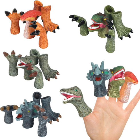 Dinosaur Toys Figure Set - Rubber Dinosaur Finger Puppets with Heads, Paws, and Feet, Bath Toys for Kids, 20pcs Finger