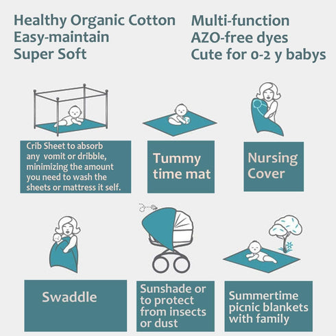 Daxue 2 100% 43" 43" Pcs Nursery Swaddling Blankets Natural Unbleached Cotton Quilt x Muslin Swaddle Blankets for Baby