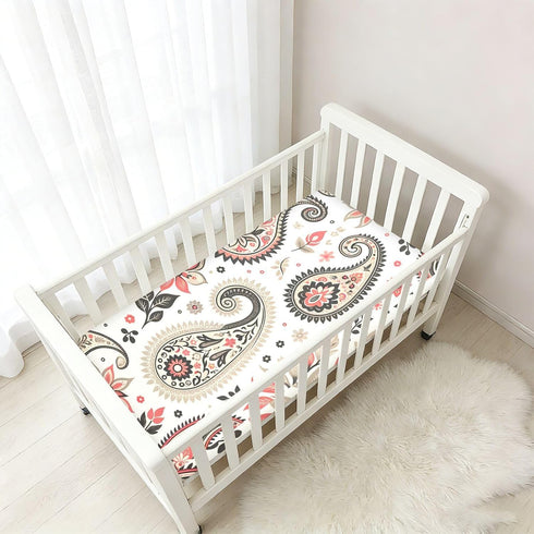 CZXW 52" 28" Floral Paisley Beige Crib Sheets Fitted x Natural Cotton Soft & Breathable for Baby Crib Mattress