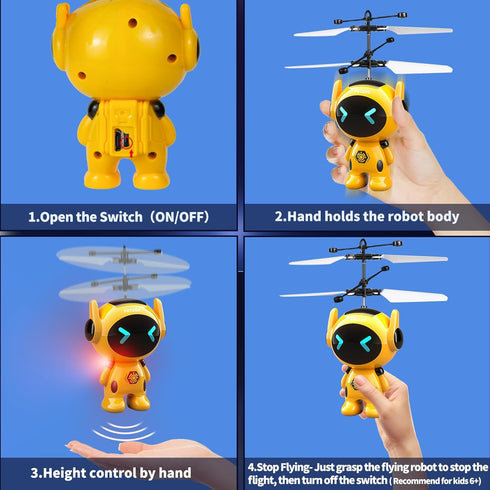 6-8 9 10 11 12+ Flying Robot Toys for Kids, Rc Flying Toy Hand Operated Drones with LED Lights Indoor Mini Drone Remote