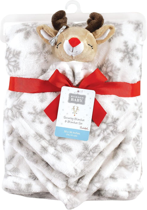 Set Hudson Baby Unisex Plush Security Blanket - Girl Rudolph, One Size
