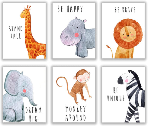 Throwback Traits Safari Nursery Decor, Baby Room Animal Pictures, Set of 6 – 8x10 Wall Art