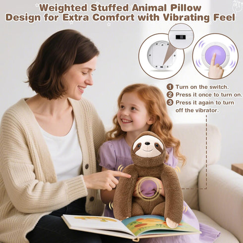 11 21 inches Joyreal Sloth Sensory Weighted Vibrating Pillow, Pressure Activated for Kids Adults, Plush Minky Soft
