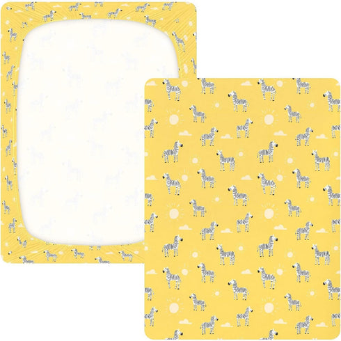 miaozhen 1 Pack 52x28 Cotton Crib Sheets for Baby Boys Girls Comfy Breathable Style Zebras Sun Pastel Yellow Toddler