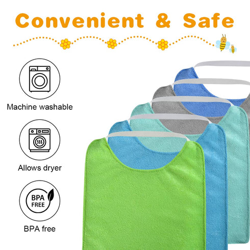 Vicloon Baby Bibs, 5PCS Terry Bib Set, Waterproof Cotton Bibs for Boys, Girls, Adjustable Elastic Strap