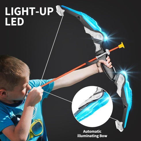 TEMI Kids Bow and Arrow Set - LED Light Up Archery Toy with 10 Suction Cup Arrows, Quiver & Targets for Ages 3-12