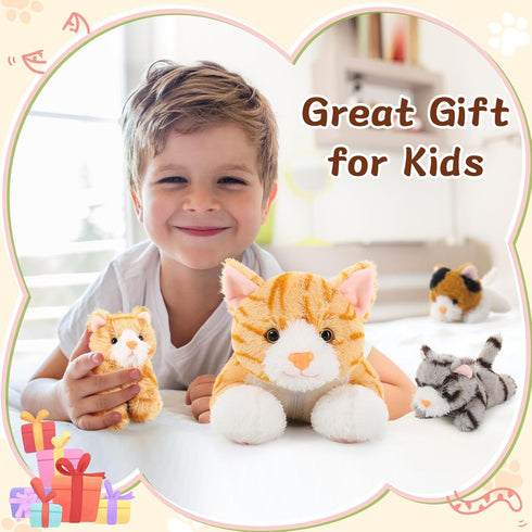 Muiteiur 4 Piece Cats Stuffed Animals - 15.7 inch Mom Plush Cat with 3 Kittens in Zipper Pouch, Cute Gift