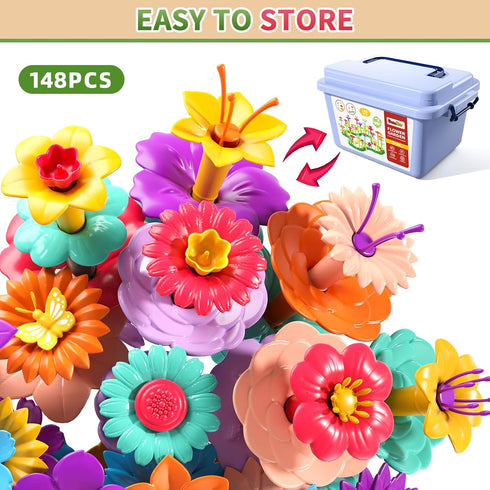 Garbo Star 148PCS 3 4 5 6 3 4 5 3-5 Flower Garden Building Toys for Year Old Girls, Educational Activity Preschool