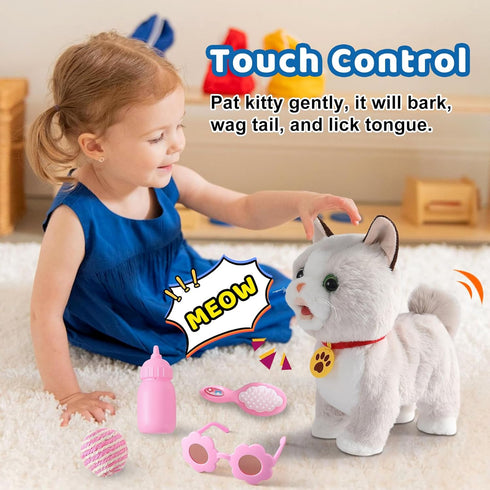 Ylpaprm Set Walking Cat Interactive Talking Toy Kitten Repeat What You Say Robot Cat Toy for Girl Singing Dancing Touch